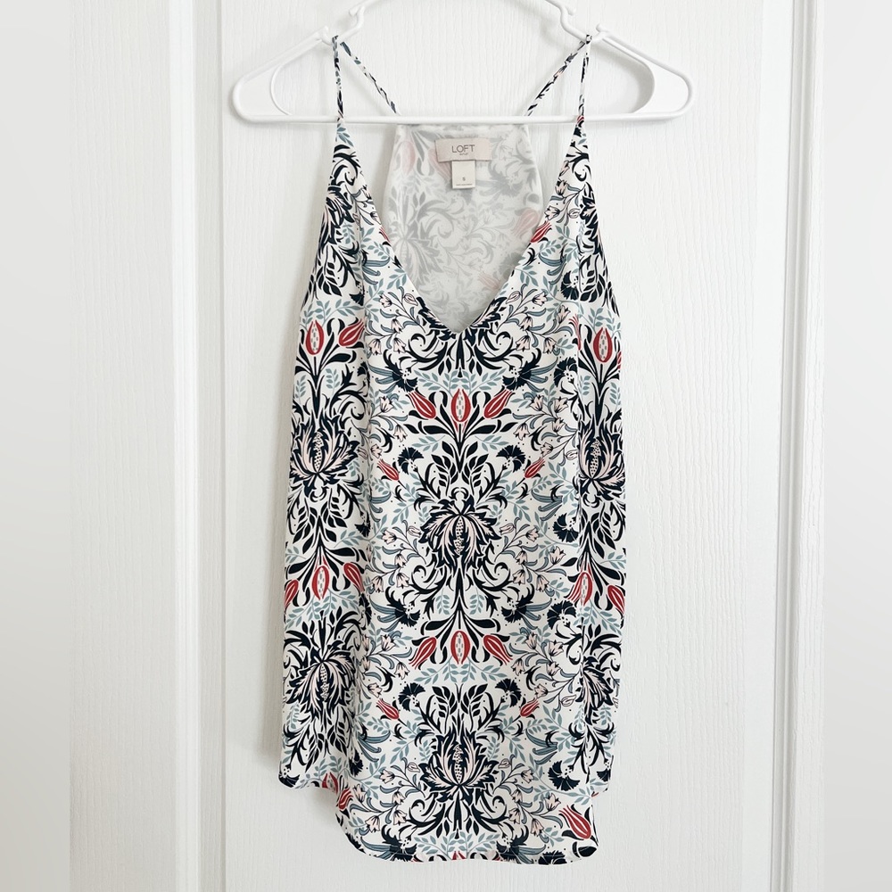 LOFT Outlet Multi-Colored Floral Spaghetti-Strapped Blouse